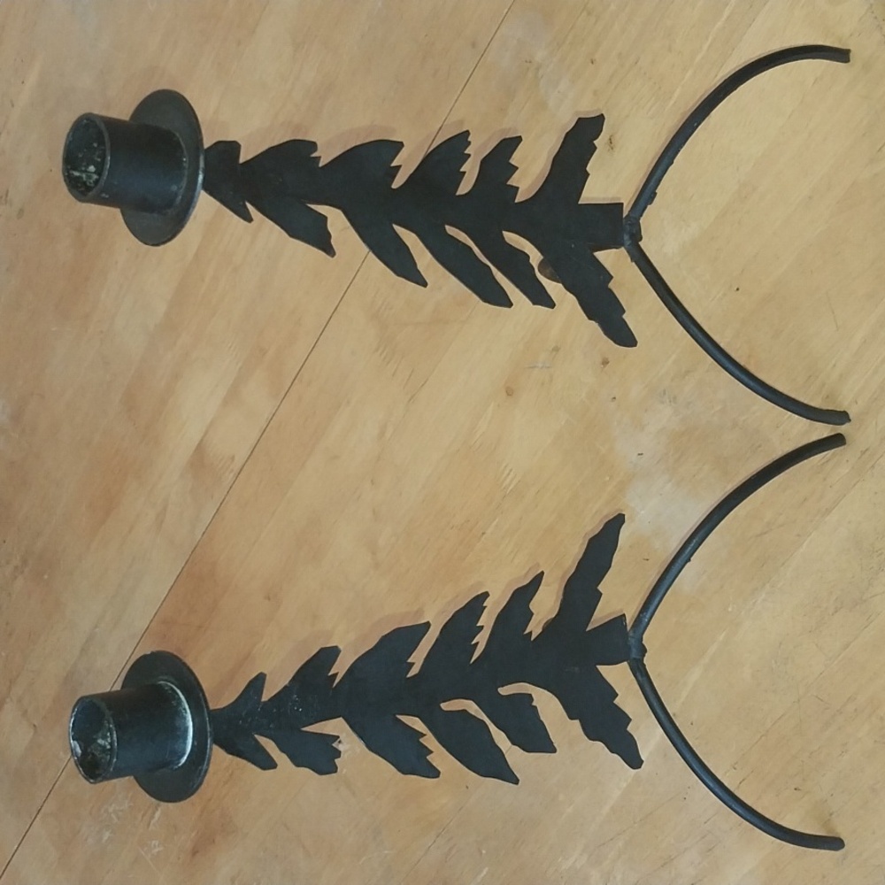 Vintage Black Metal Tree Candle Holders: Christmas Candlestick Set